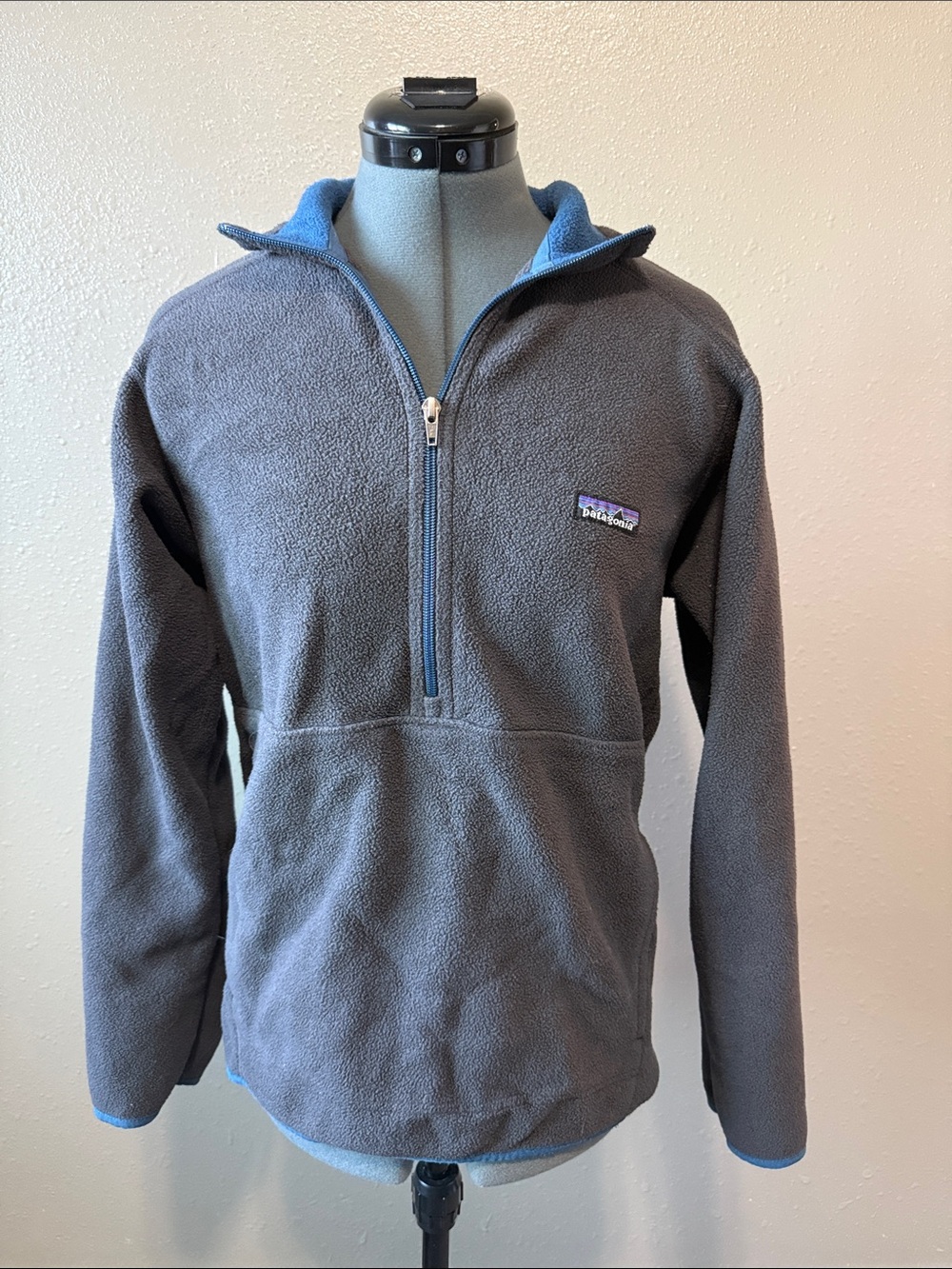 Patagonia Gray Fleece Half-Zip with Blue Trim